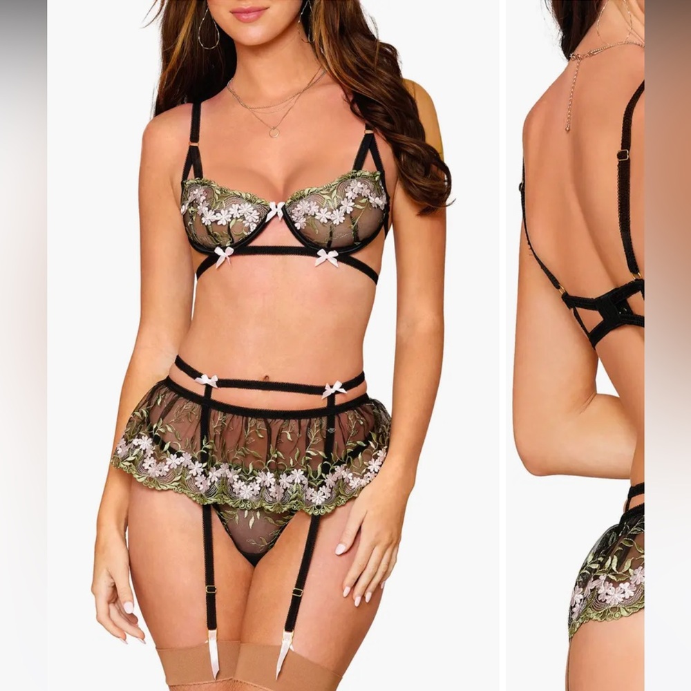 NWT Embroidered lingerie set ( 3 pieces)